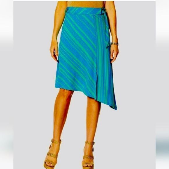 IMAN L striped skirt, belted assymetrical - Picture 1 of 13